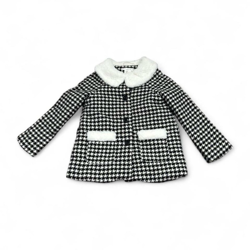 Max Studio Black and White Houndstooth Kids Pea Coat